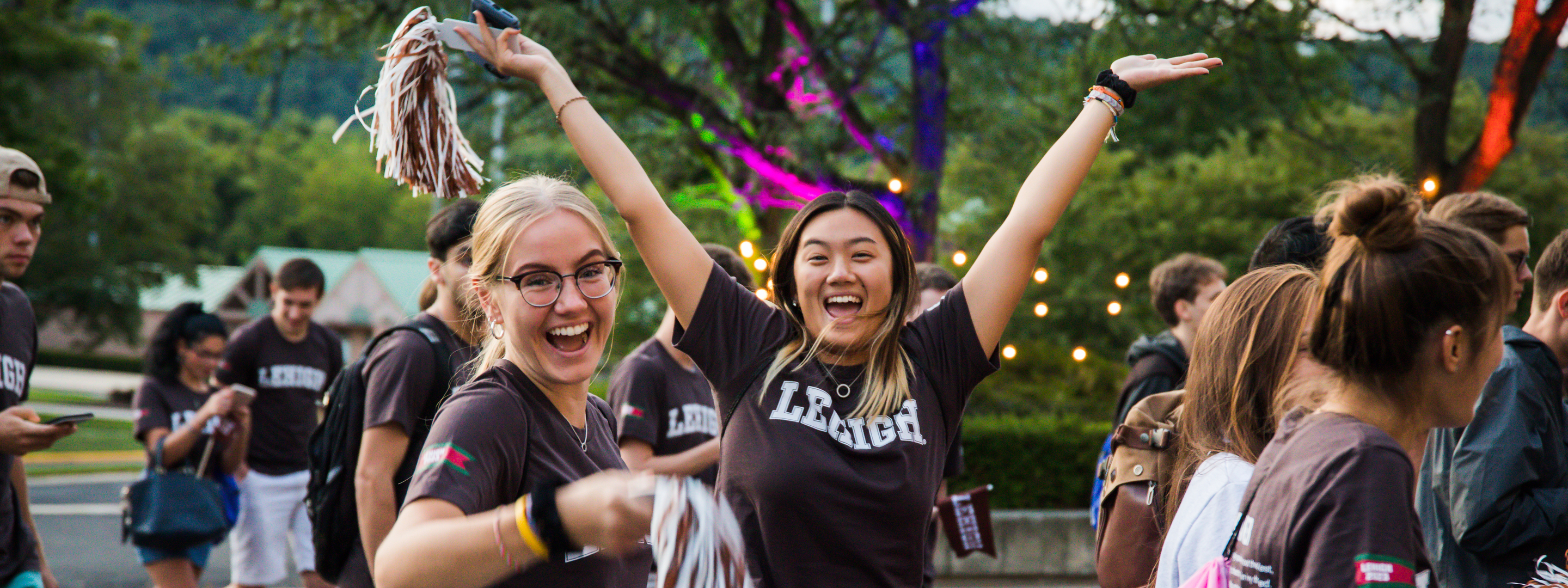 Lehigh students smile as they head to the annual Rally