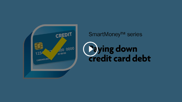 An image simulating a video thumbnail. It is linked to a video about reducing debt.