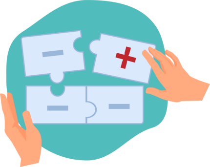 An image depicting adding positive to negative to symbolize getting help for mental illness